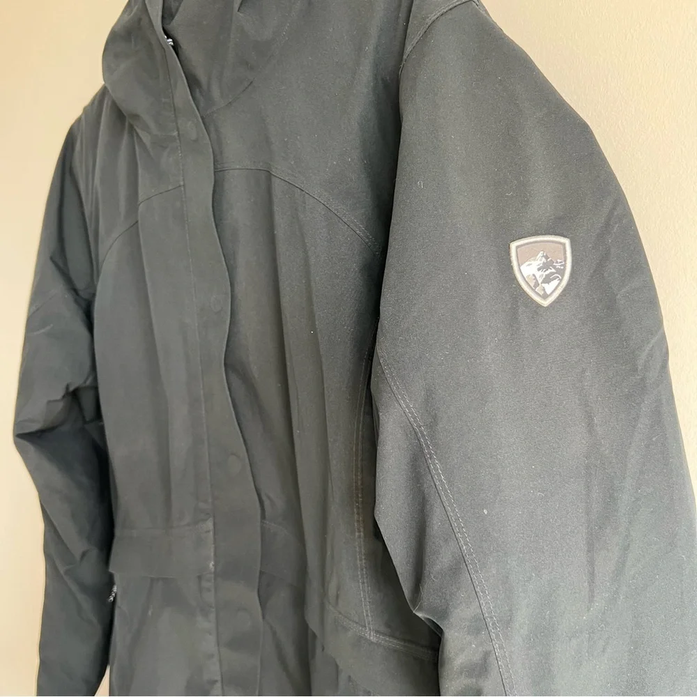Kuhl Women's Stretch Voyagr Insulated Hooded Black long zip up Parka Size XL